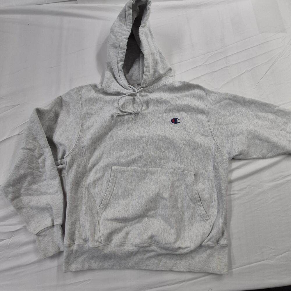 Champion Reverse Weave Hoodie Mens Medium Gray Pullover Fleece Logo GF68